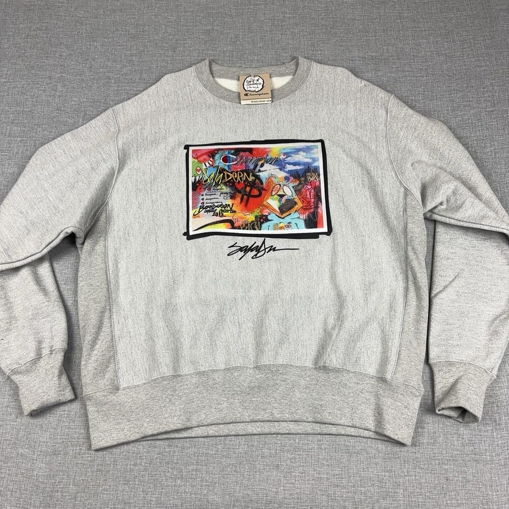 Champion x King Saladeen Reverse Weave Sweatshirt Mens XL Gray NWT Graffiti Art